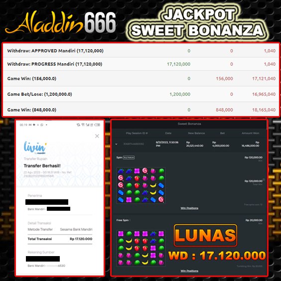 Jackpot Slot Pragmatic 21-Aug-2023 Member Aladdin666